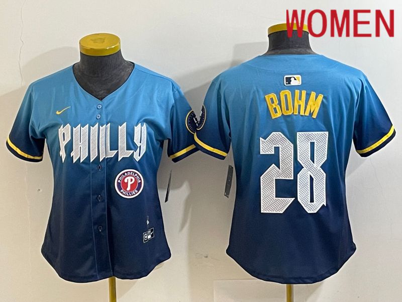 Women Philadelphia Phillies #28 Bohm Blue City Edition Nike 2024 MLB Jersey style 4